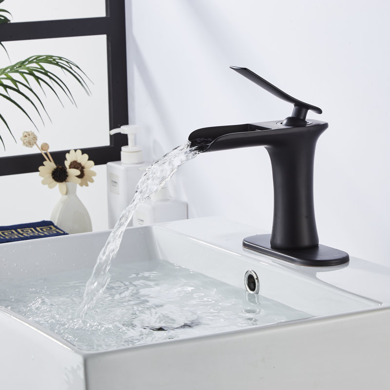 Robinet de salle de bain monocorps à poignée simple avec plaque de recouvrement et drain