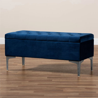 Modena Wide Velvet Tufted Rectangle Ottoman Storage Bench with Legs, Upholstered Multi-Function Footstool Bench for Living Room & Bedroom