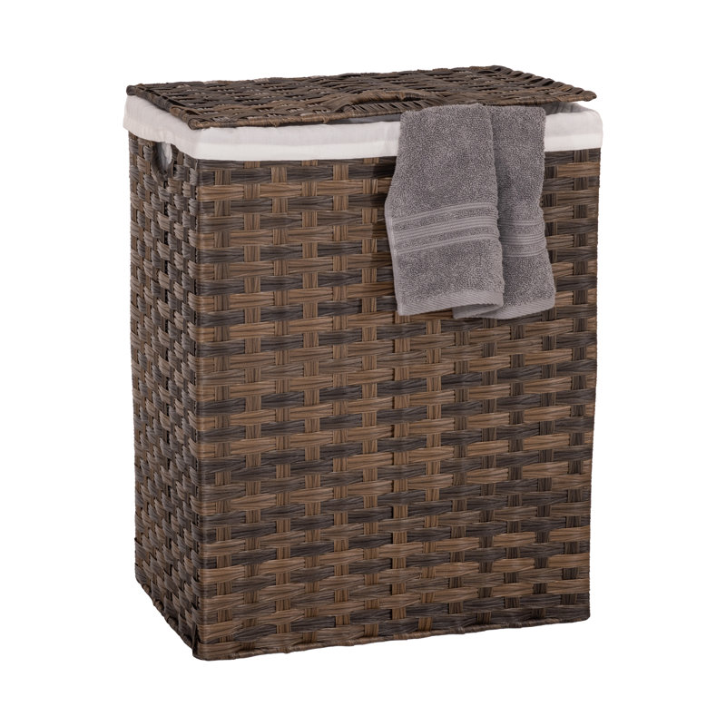 Handwoven Rectangle Laundry Hamper, Mocha Brown
