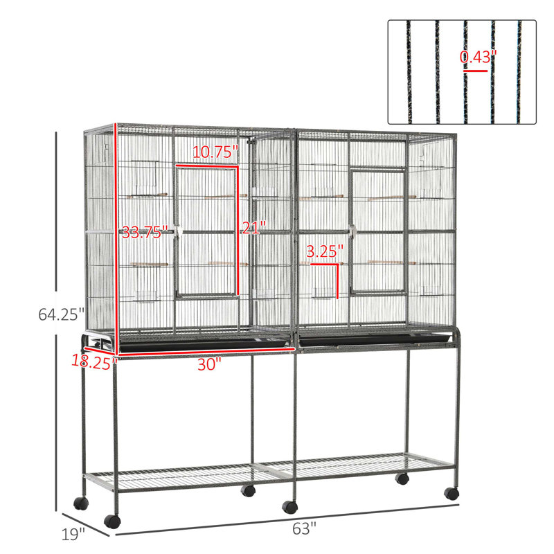 Cage à oiseaux double polyvalente avec support amovible et accessoires multiples