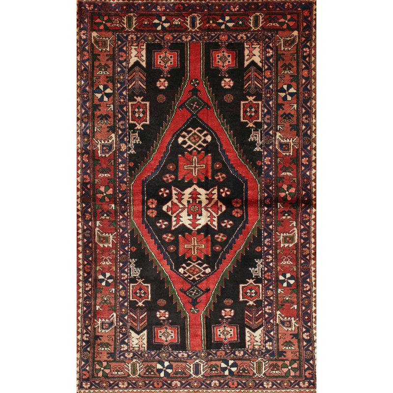 Tapis traditionnel noir / brun / rouge, Rectangle 5 pi x 7 pi