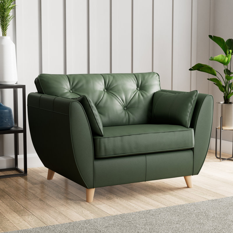 Marylin Leather Snuggle Chair, Light Wood, Hunter Green