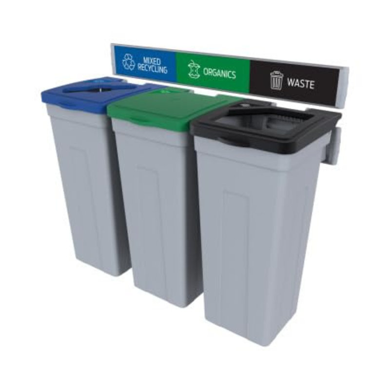 Poubelles murales et de recyclage Sturdy Essentials Rise Capacité totale de 45 gallons: recyclage mixte, matières organiques, déchets - conforme à la norme NYC - triple tri gris