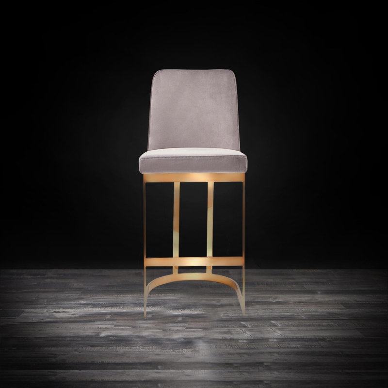 Tabouret de bar, Tabouret de comptoir (siège d'une hauteur de 27 p, Gris / cadre doré