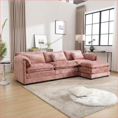 Canapé modulaire, canapé en chenille en L moderne avec pédale mobile & amp; Accoudoirs amovibles, trois places surdimensionnées pour appartement / maison | Chenille | Standard