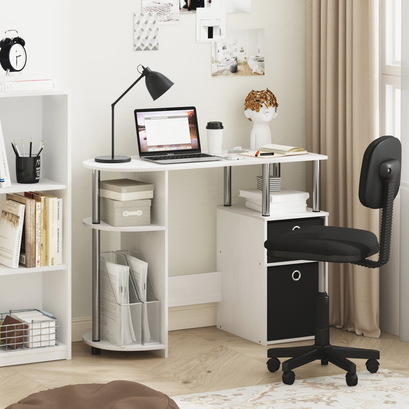 Berlyn Computer Desk, White Oak/Chrome/Black
