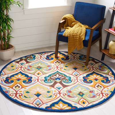Metro Hand Tufted Wool/Cotton Floral Rug in Beige/Blue