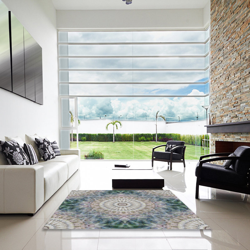 Tapis vert/blanc tissé à la machine, Carré 3 pi