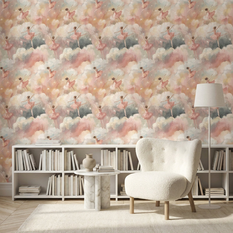 Ballerinas Wallpaper Clouds Whimsical Wall Decor, Non-Woven Non-Pasted