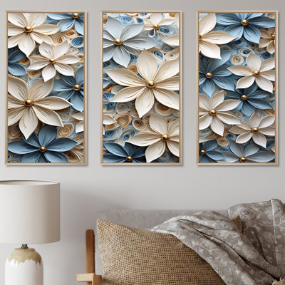 «Poinsettia Radiance I», ensemble de reproductions d'art mural poinsettias beige et bleu