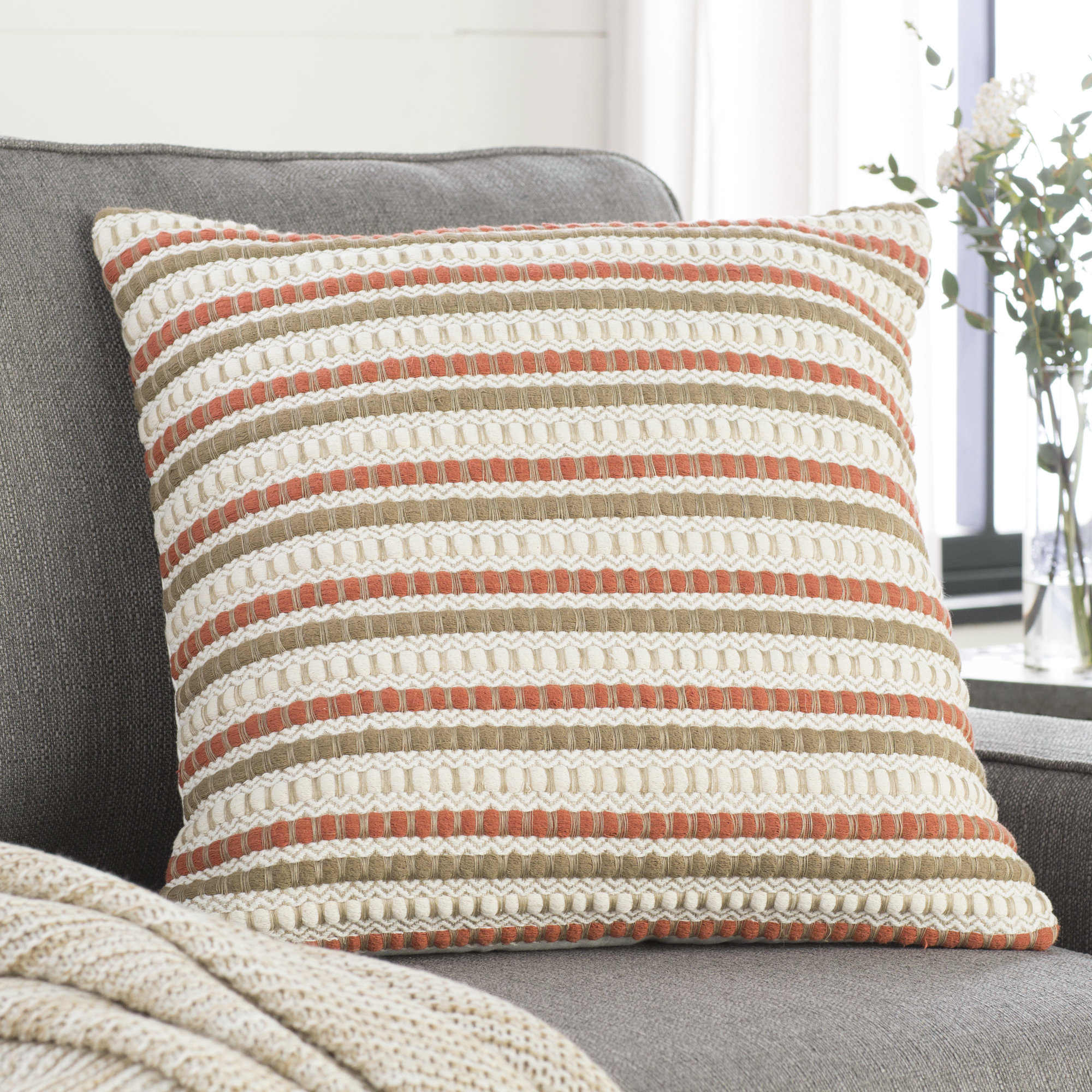 Allentown Striped Throw Pillow, Ivory