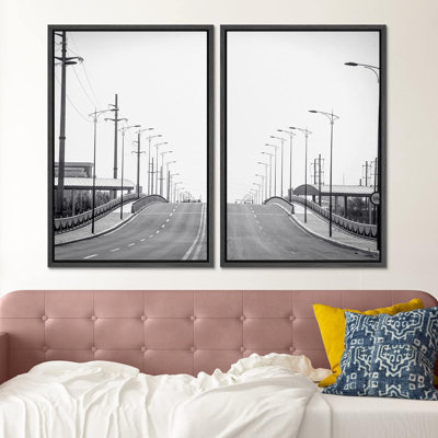 " Black And White American Metropolitan City Road Cities Architecture Photography Modern Boho Urban " 2 - Pieces
