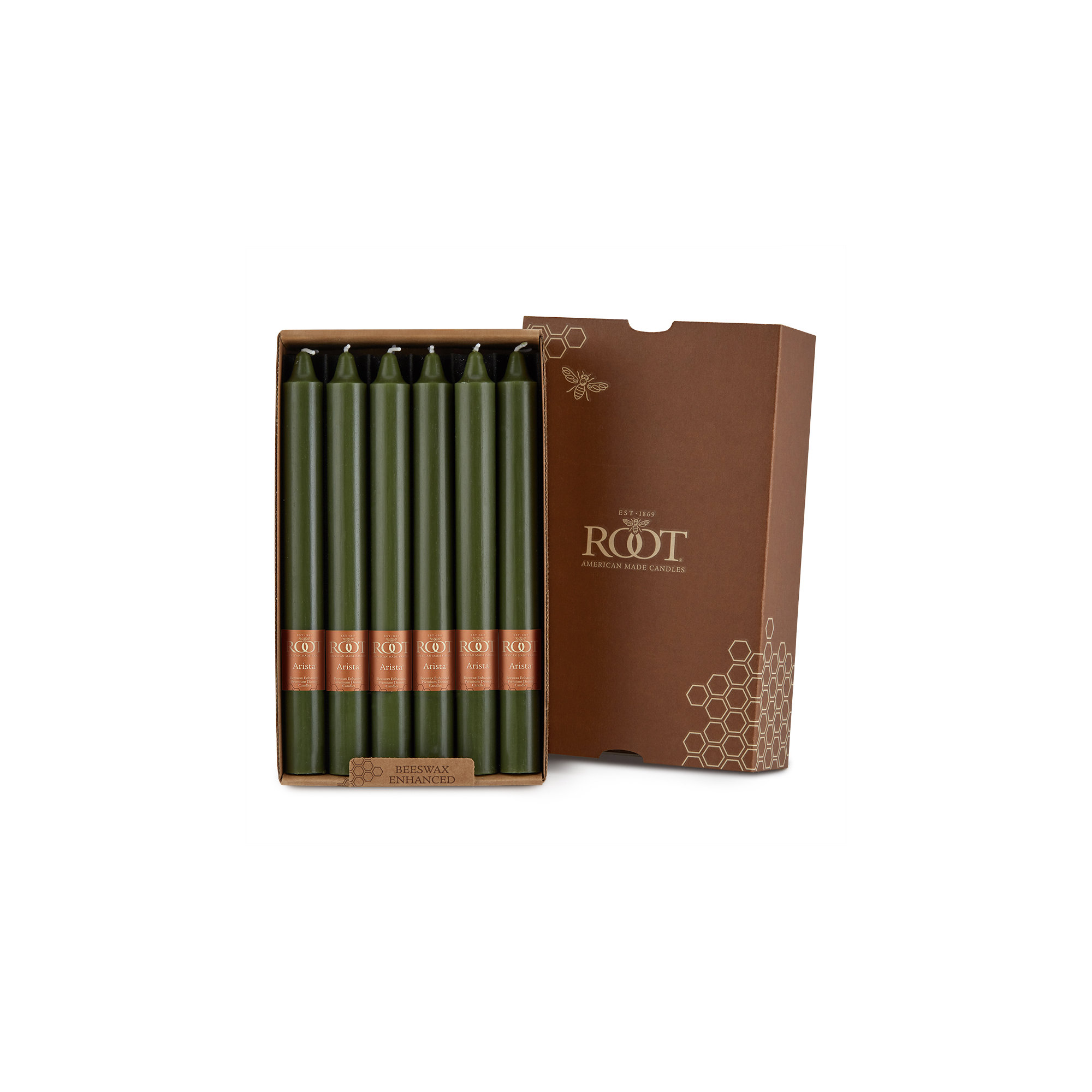 Root Candles Unscented Taper Candle, Green, 9" H x 0.88" W x 0.88" D