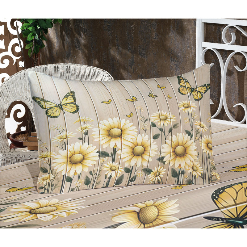 Drap-housse et taie décorative Ambesonne Cottagecore Sunflower Vibes vert foncé et jaune, Très grand