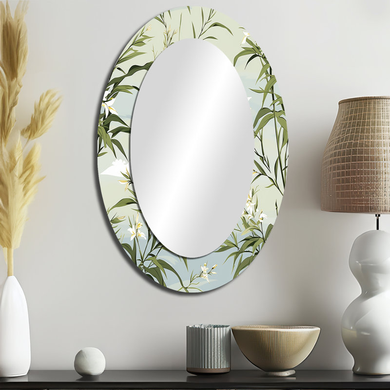 Motif de miroir tropical tropical en bambou - miroir ovale vert, H 36 po x l 24 po
