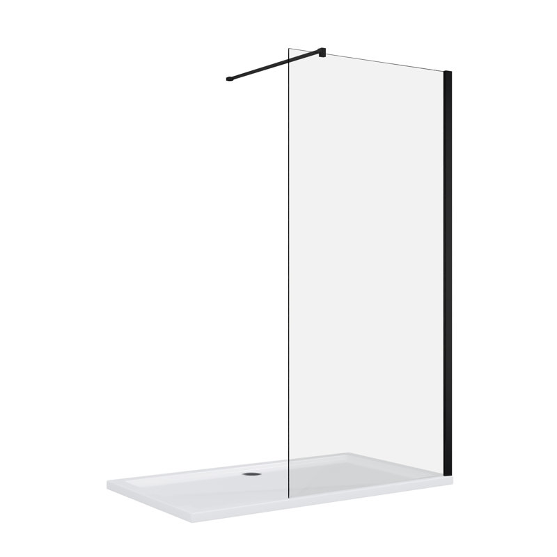 Walk in Shower Screen With Black Stainless Steel Support Bars, 90cm