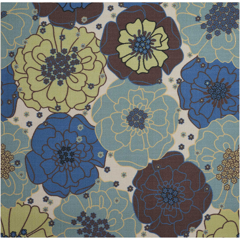 Tapis bleu moderne Dian, Carré 5 pi 3 po