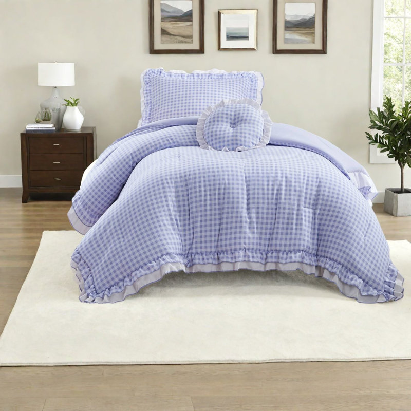 Ensembles de literie romantique en microfibre bleu, simple / simple très grand confort avec volants élégants pour les chambres confortables