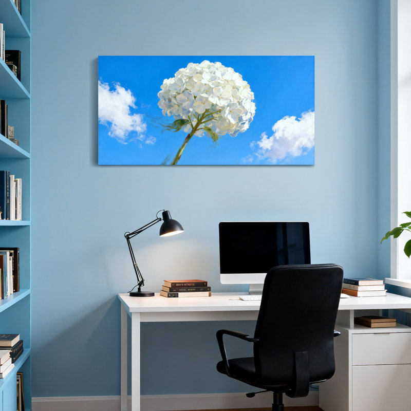 Plantes et fleurs dans le ciel avec des nuages, H 16 po x l 32 po