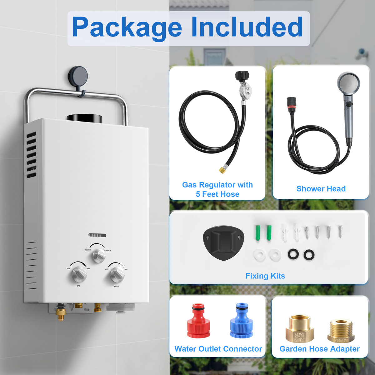 ELELIFE 6L Tankless Propane Water Heater – 1.58 GPM Portable Hot Water Shower For Camping, RV, Boating, Cabins (Overheat Protection)