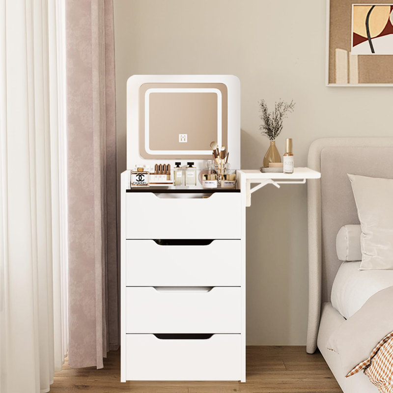 31 Vanity Desk With Hidden Storage And Foldable Panel, White Makeup Table Use, Drawers, Flip Mirror