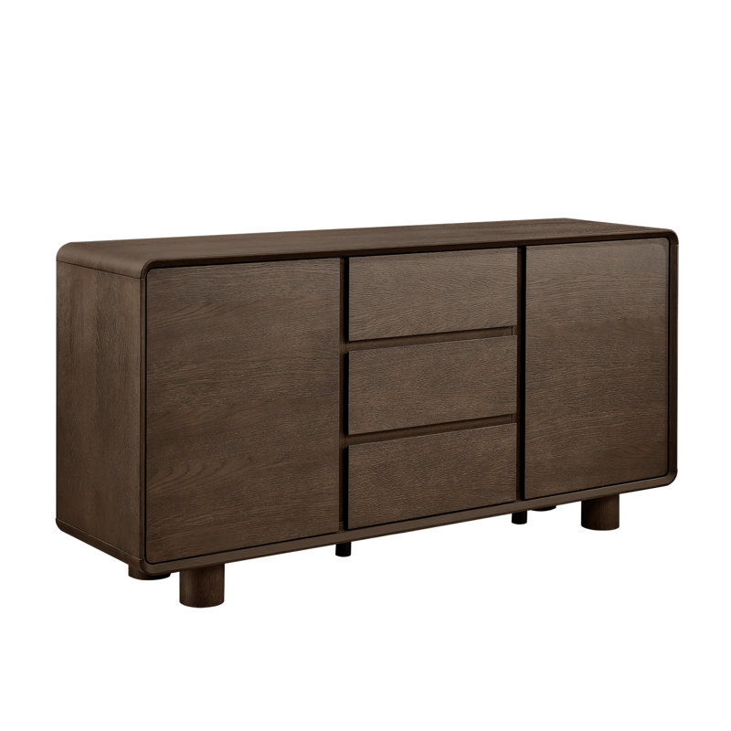 Buffet moderne en bois massif de 63 po avec 3 tiroirs et tablettes réglables Harrison
