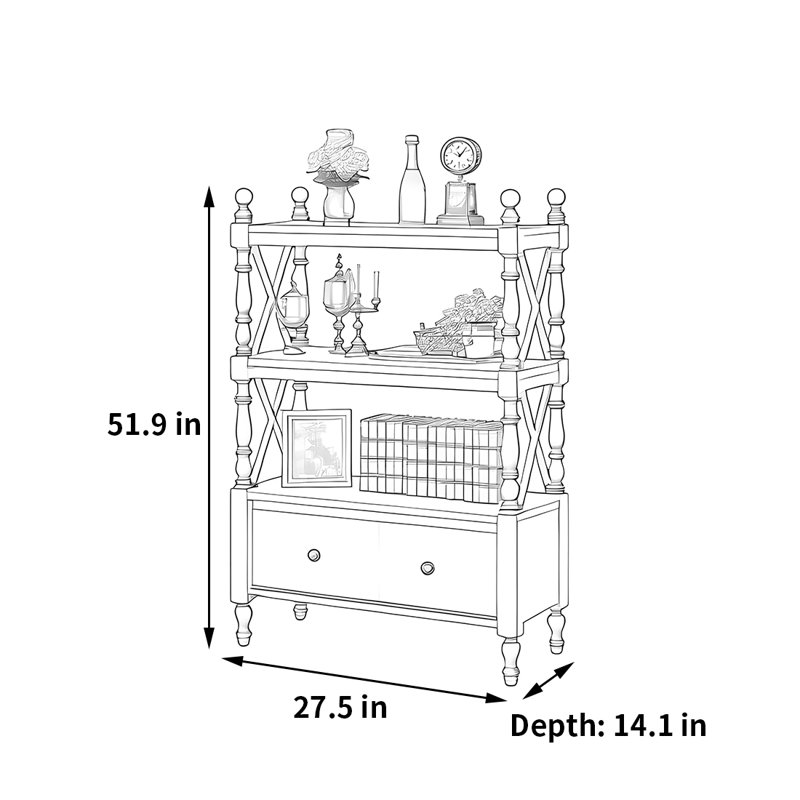 Bibliothèque à conception simple, (3 tablettes) H 51,9 po x l 27,5 po x P 14,1 po, Blanc