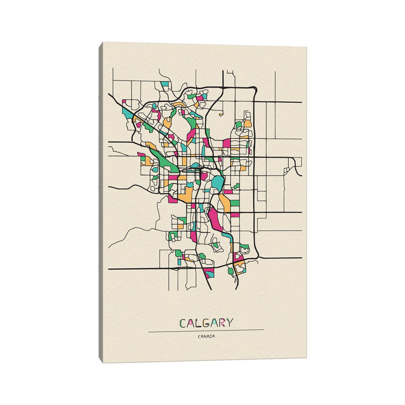 Calgary, Canada Map by Ayse Deniz Akerman - Wrapped Canvas Print, 66.04 cm H x 45.72 cm W x 1.91 cm D