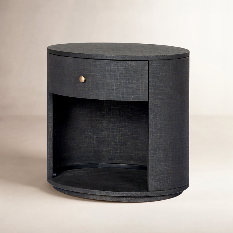 Amelia Oval One Drawer Nightstand-Black Linen, Black Linen