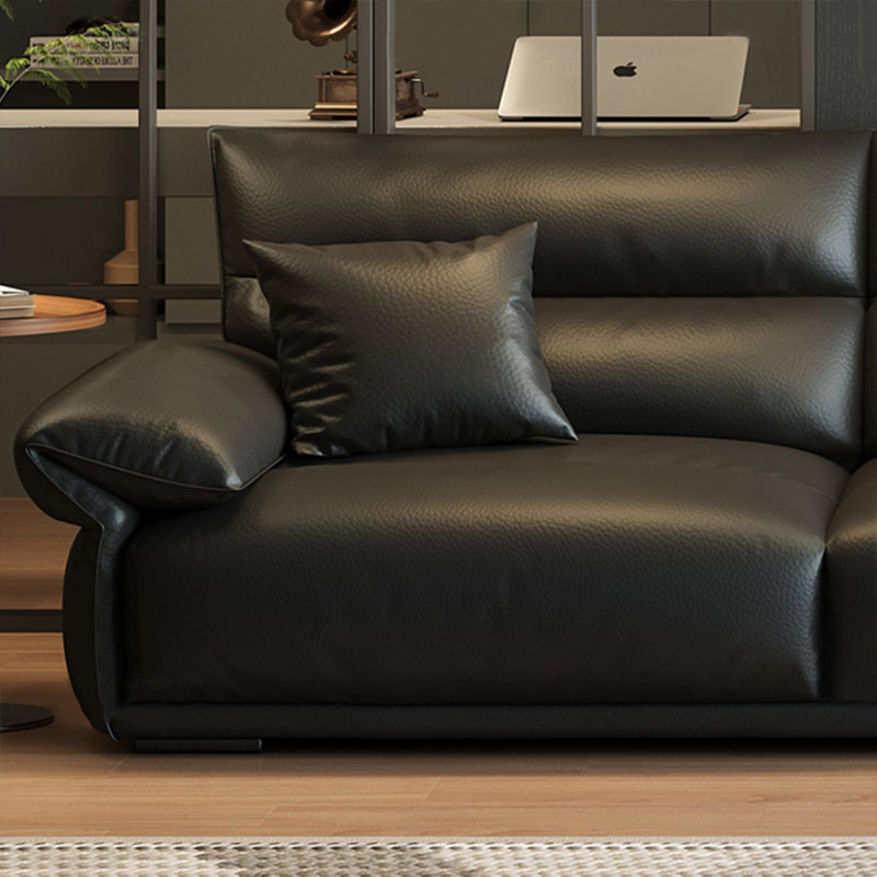 Causeuse-coussin standard en cuir véritable noir, H 32,68 po x l 74,02 po x P 36,61 po