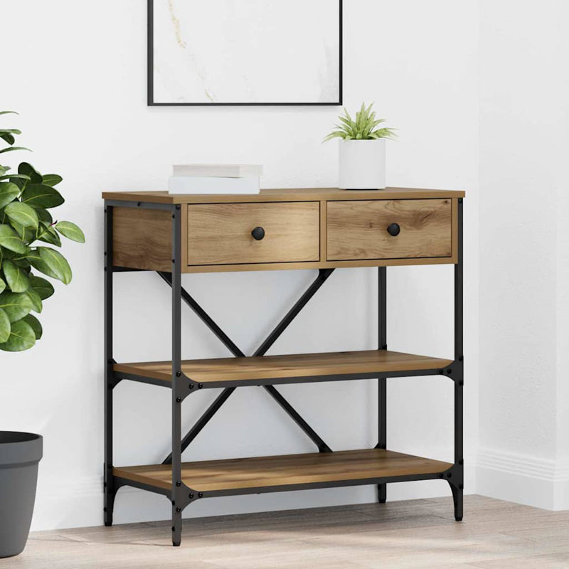  Console Table With Drawer With Shelf Old Engineered, 75cm H x 75cm W x 34.5cm D, Artisan Oak