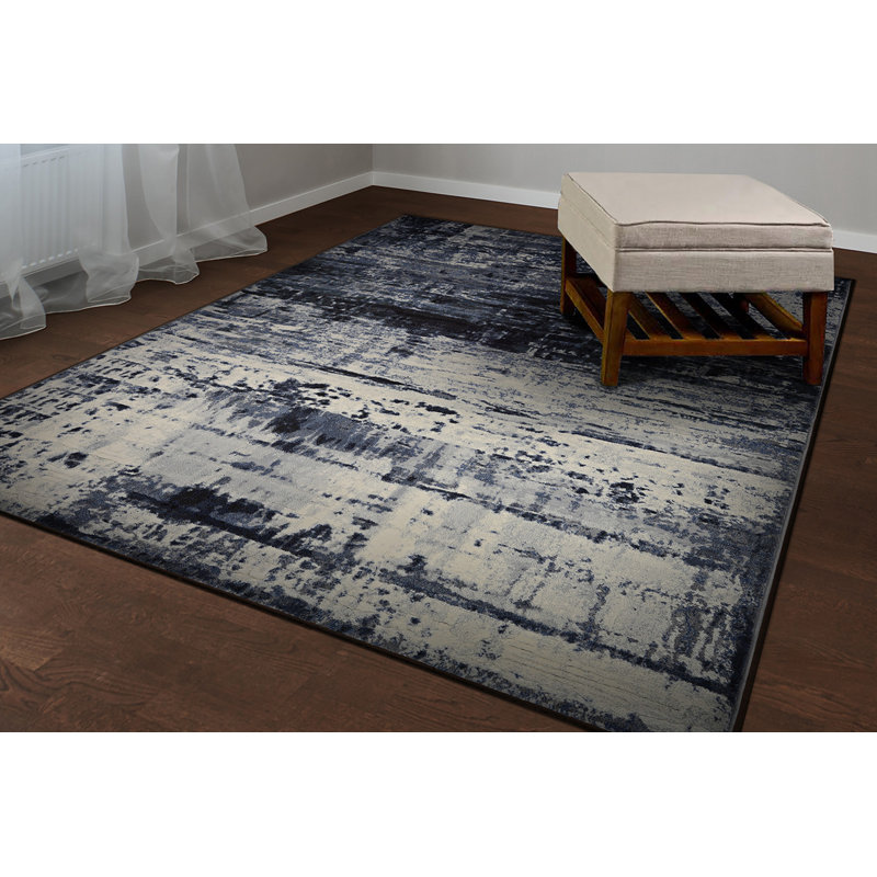 Kellems Abstract Slate Denim Blue Performance Area Rug, Rectangle 3'11" x 5'3"