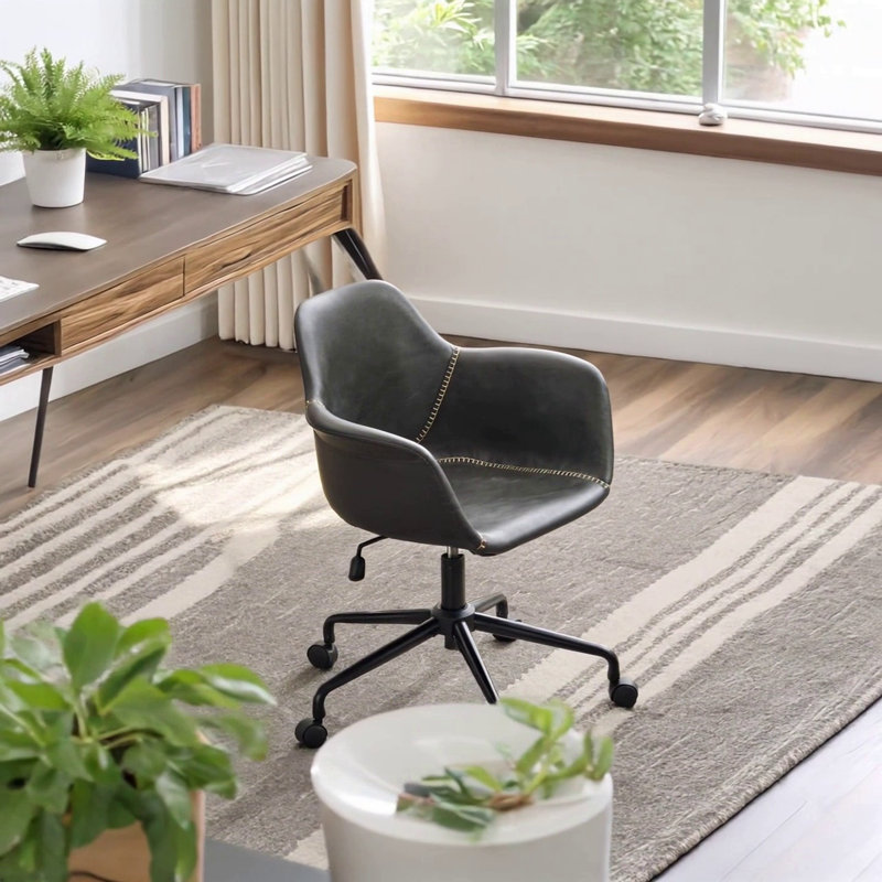 Chaise de bureau moderne Mid-Century, Similicuir noir