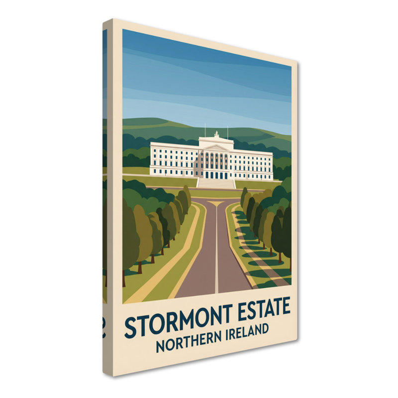Stormont Estate, Northern Ireland - Romantic Travel Poster Of Iconic Parliament And Parkland. Giclee Print On Wrapped Canvas. Wall Art, Home Decor - Iconic Buildings & Architecture, Northern Ireland - Wrapped Canvas Print