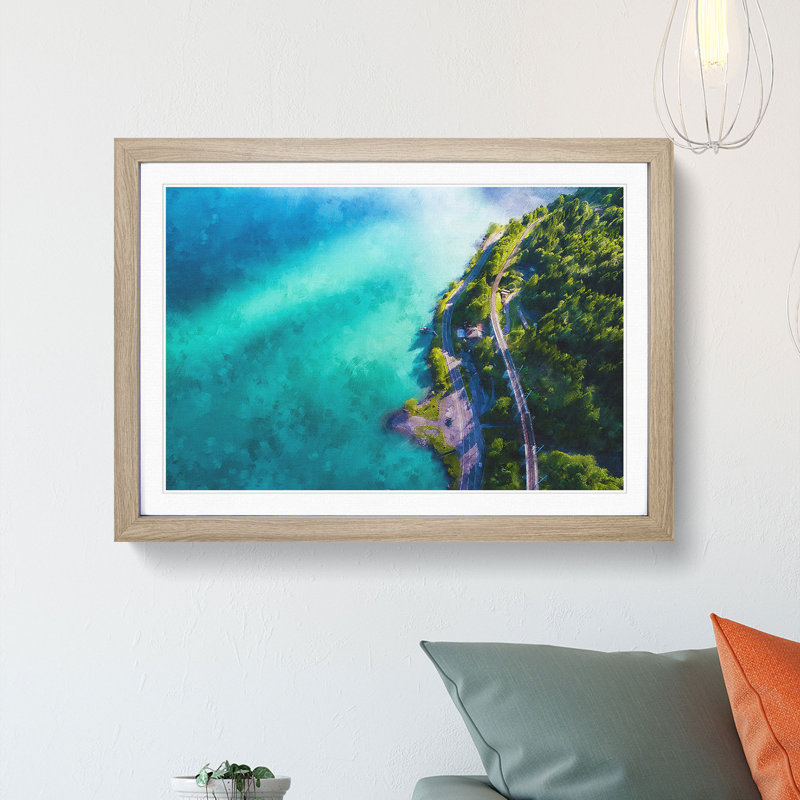 Lake View in Switzerland - Picture Frame Graphic Art Print, 45cm H x 63cm W x 2cm D, Oak Framed