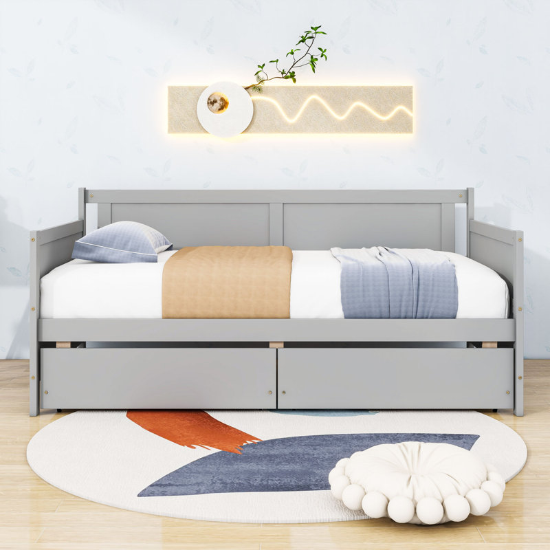 Twin Wooden Daybed with 2 Drawers, White