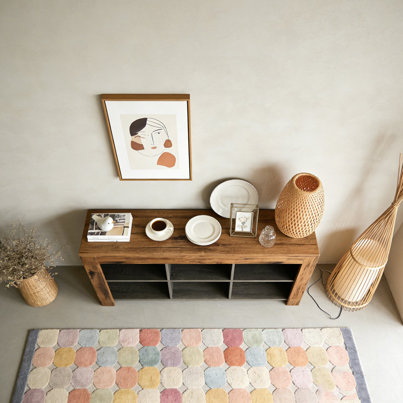 Wood Sofa Table, Rustic Console Table Entryway Table with 6 Storage Cubes