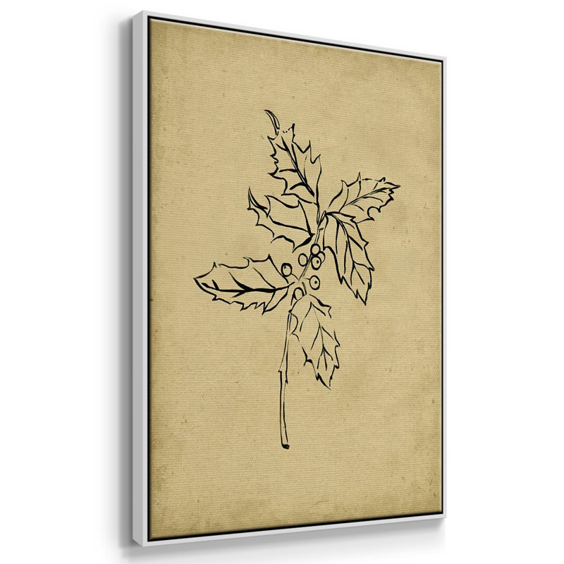 Branche de houx I, H 25 po x l 17 po x P 1,5 po, Cadre flottant blanc