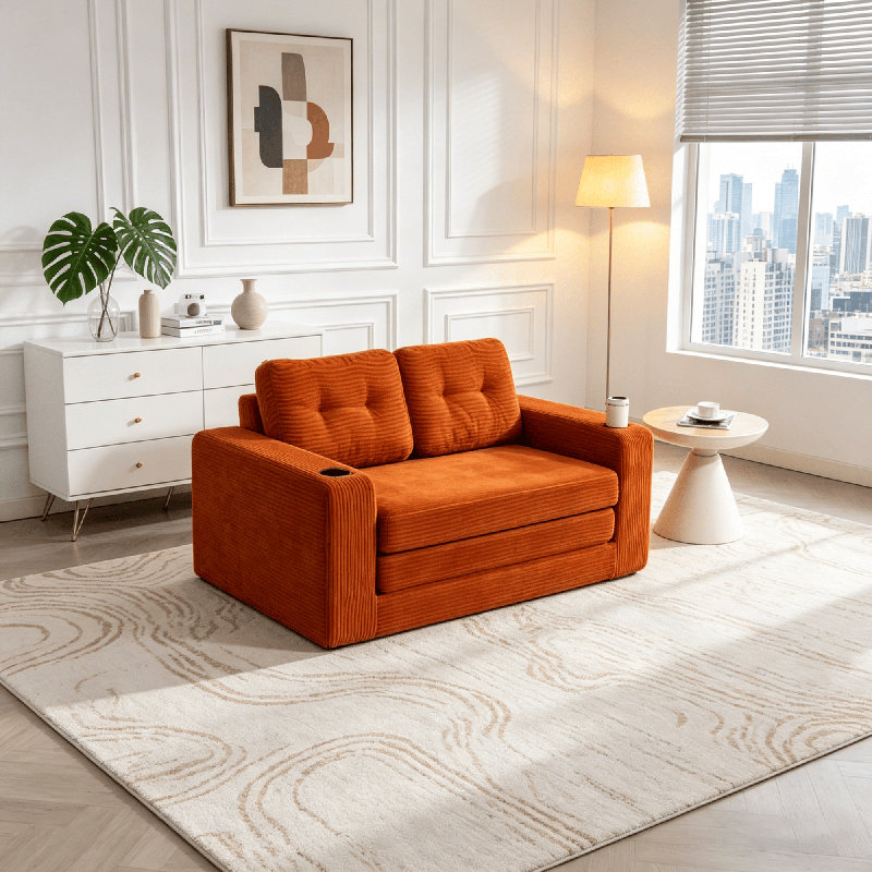 Canapé-lit double escamotable - Mousse moulée par compression, coussins inclus, CSN-W395P438028Orange
