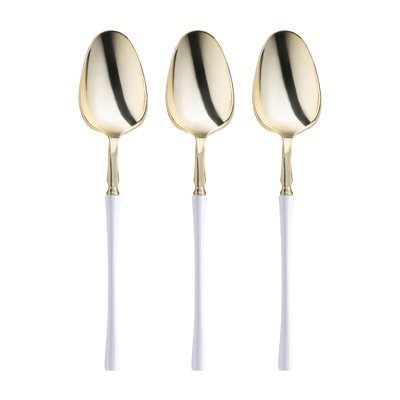 Gold with White Handle Moderno Disposable Plastic Dinner Spoons