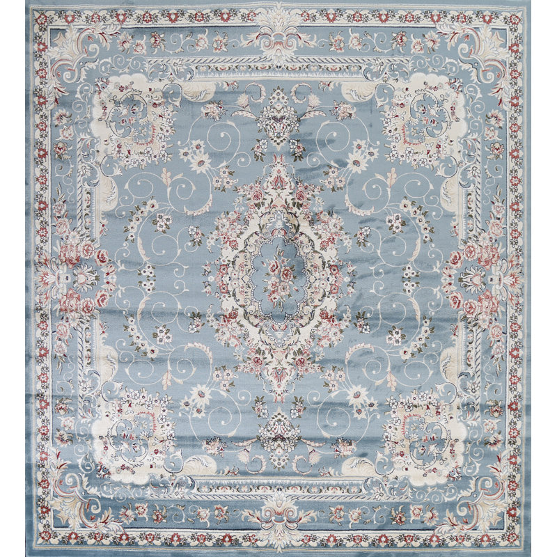 Tapis oriental transitionnel bleu clair 2X3, Carré 9 pi 10 po