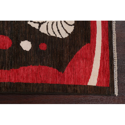 Brown Abstract Handmade Area Rug 4x6