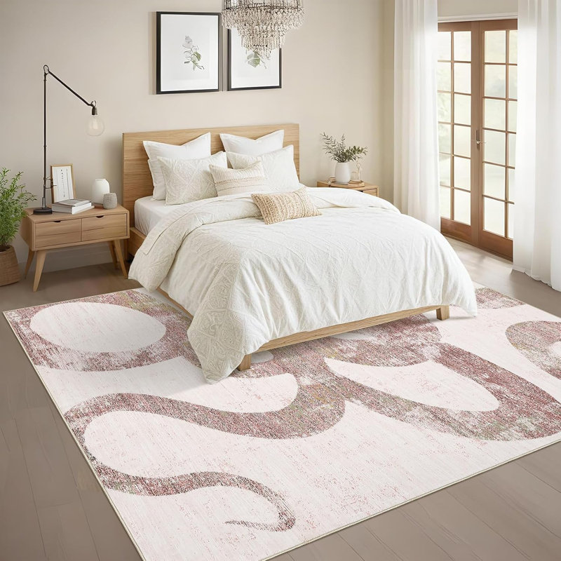 2x6 Washable Pink Runner Rug, Soft Non-Slip, Low Pile, Thin, Snake Print, Contemporary Accent Carpet for Kitchen, Hallway, Laundry.