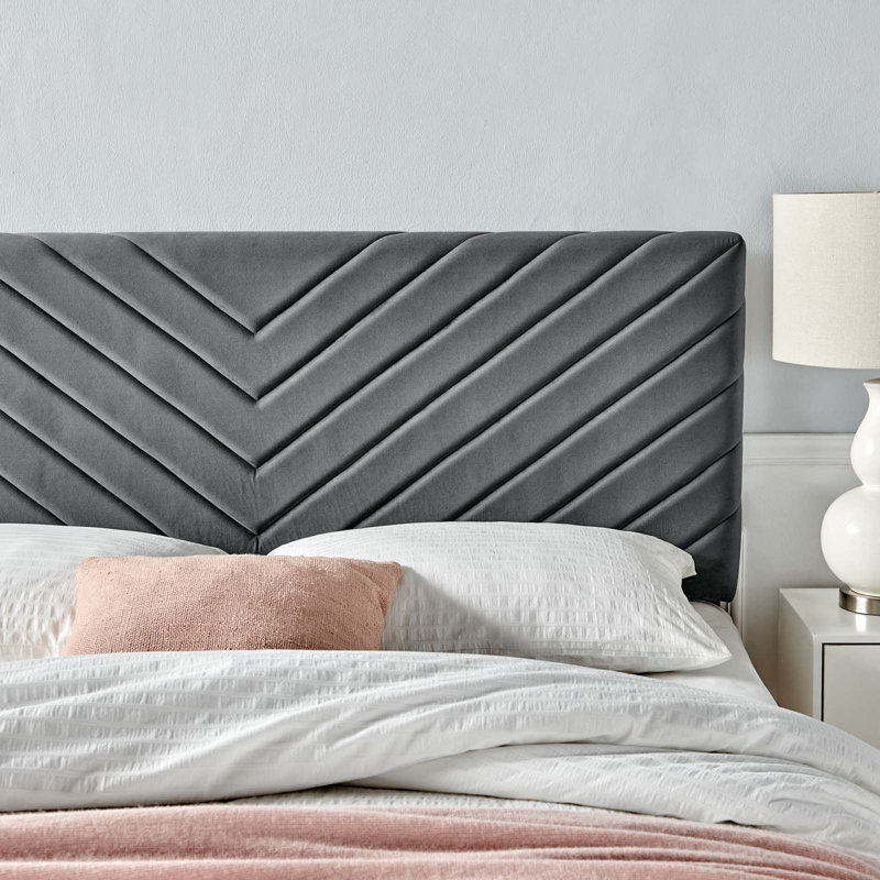 Alyson Upholstered Velvet Panel Headboard, King/California King, Charcoal