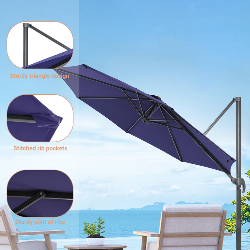 Parasol en porte-à-faux 132 po Rocca, Bleu marine