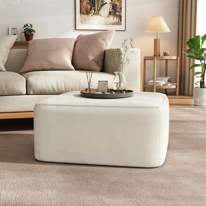 Repose-pieds rembourré carré, crème, Tissu crème