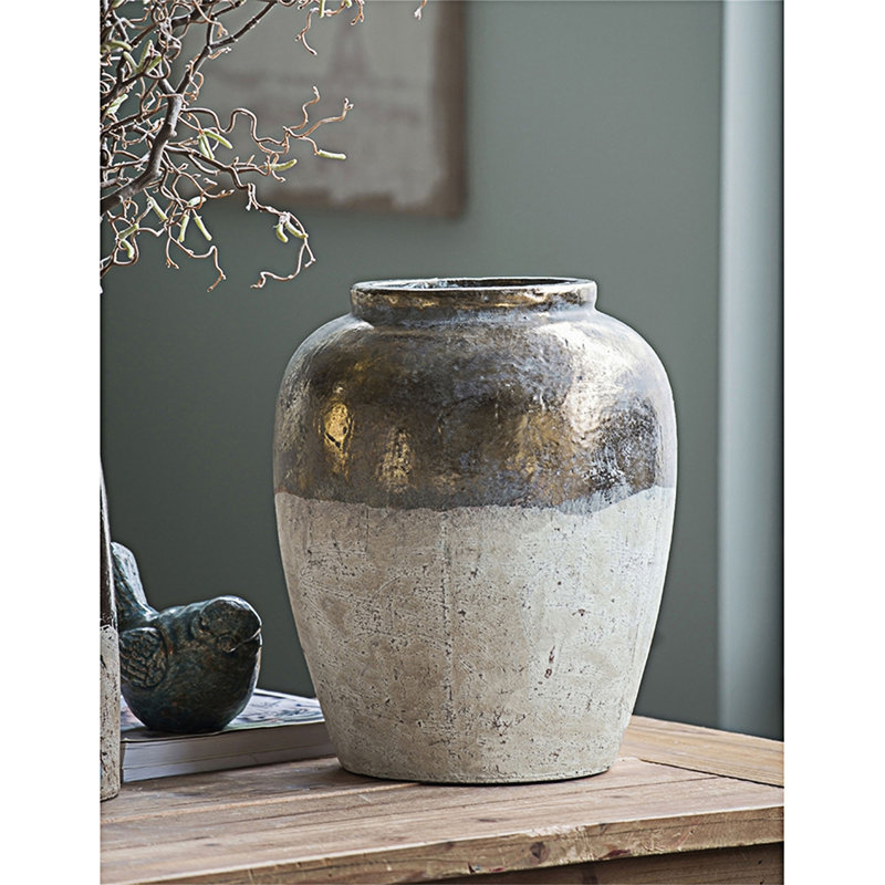 Vase rond en céramique brun Sienna, Hauteur totale - 16 po