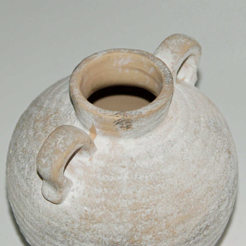 6-Inch Ceramic Vase with Handles, Small Textured Amphora Decorative Vase for Tabletop Home Decor, 6 in, White
