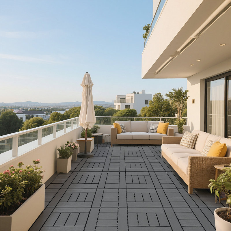 Carreaux de terrasse en plastique emboîtables, 44 paquets de tuiles de terrasse, 12 pouces x 12 pouces imperméables pour une utilisation toutes saisons, tuiles de terrasse de piscine de jardin, gris foncé