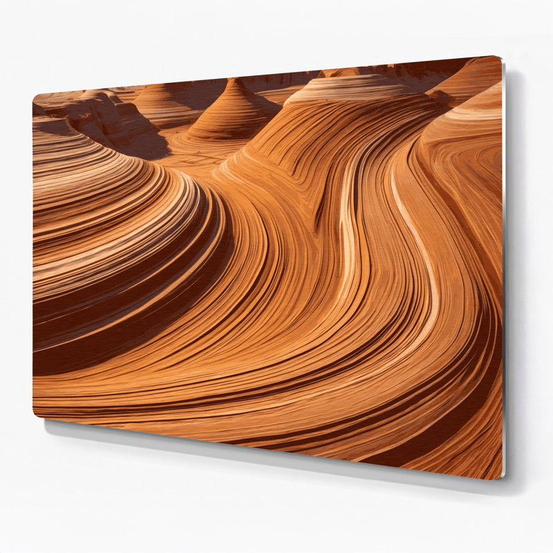 Grès horizontal rayé, art mural brun en métal brun, H 11 po x l 14 po